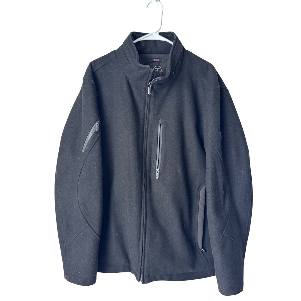 Tumi T-Tech Mens Black Wool Blend Quilted Technical Jacket Packable Hood Large